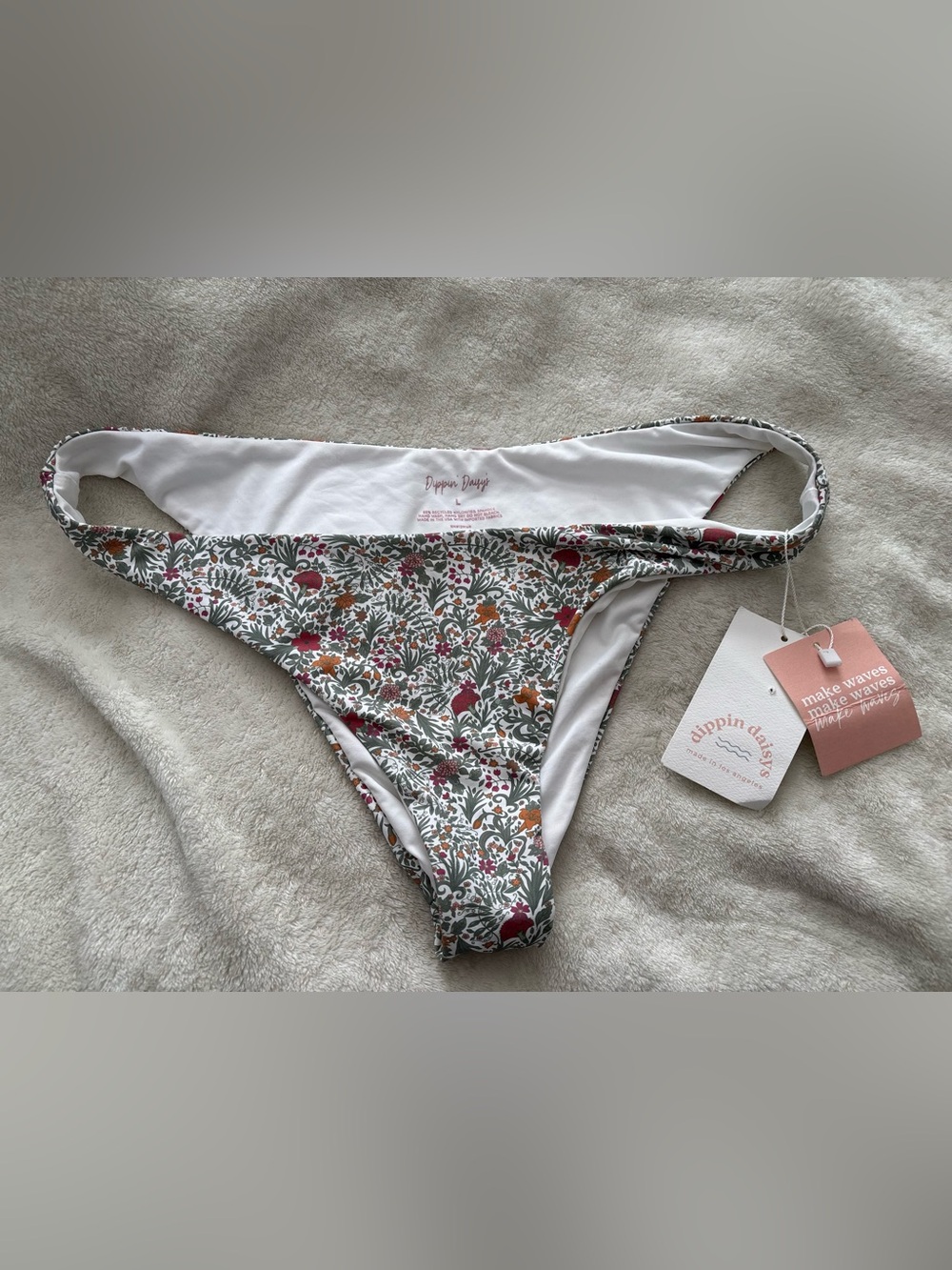 Dippin' Daisy's Floral High-Cut Bikini Bottom in White Multi